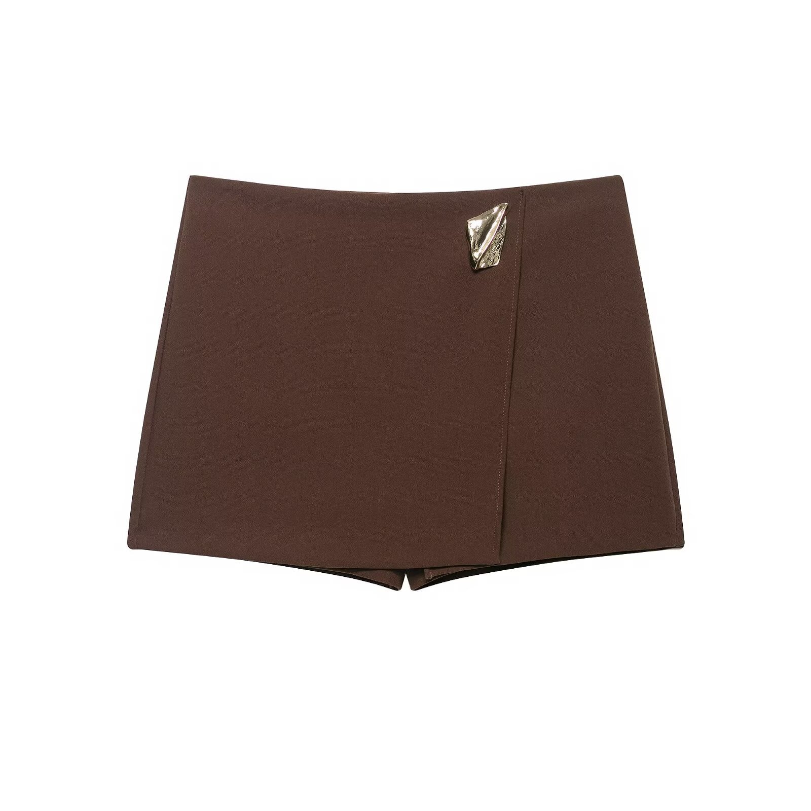 Women's Autumn Asymmetric Metal Decorative Culottes Skirt