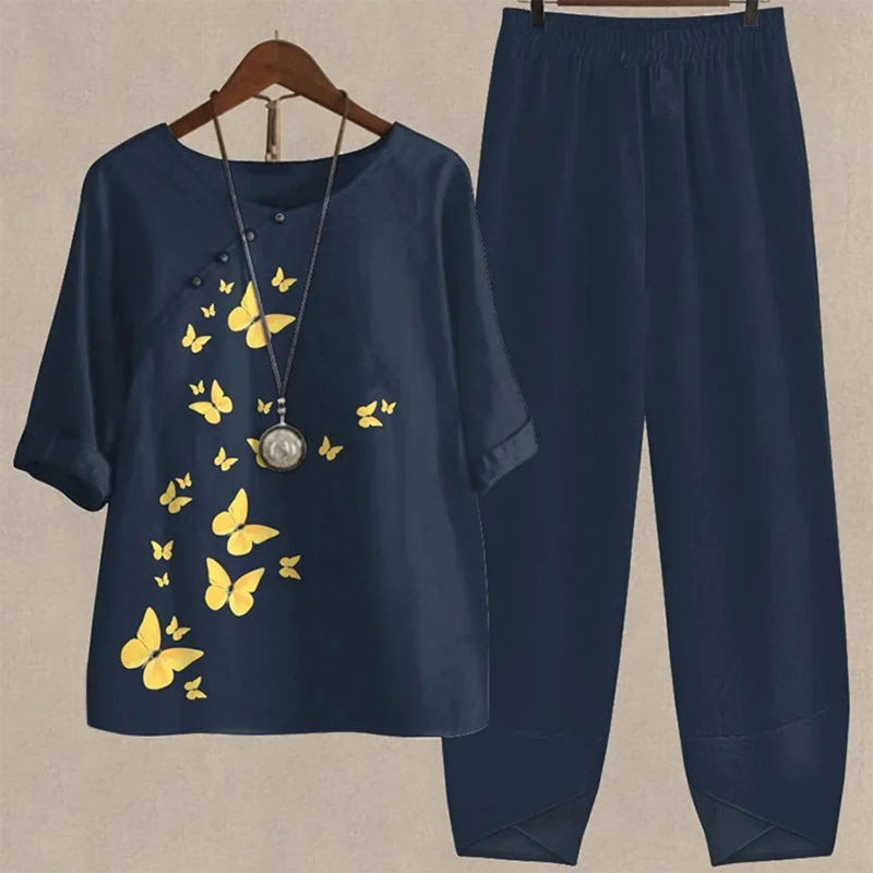 Women's Casual Round Neck Half Sleeve Shirt Suits