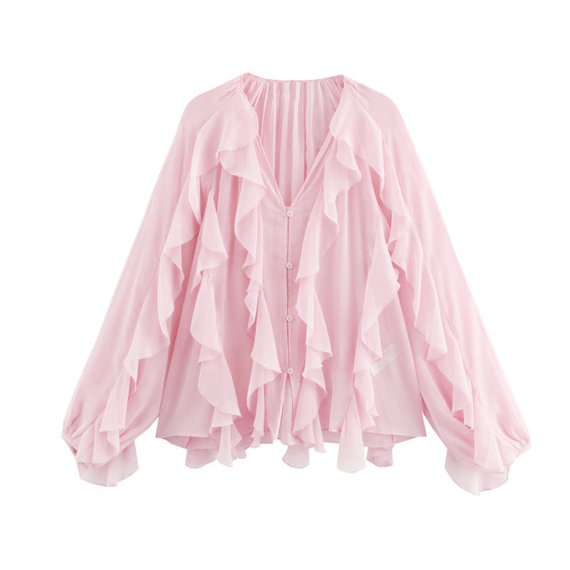 Women's Temperament Laminated Decoration Fashion Long Sleeve Blouse