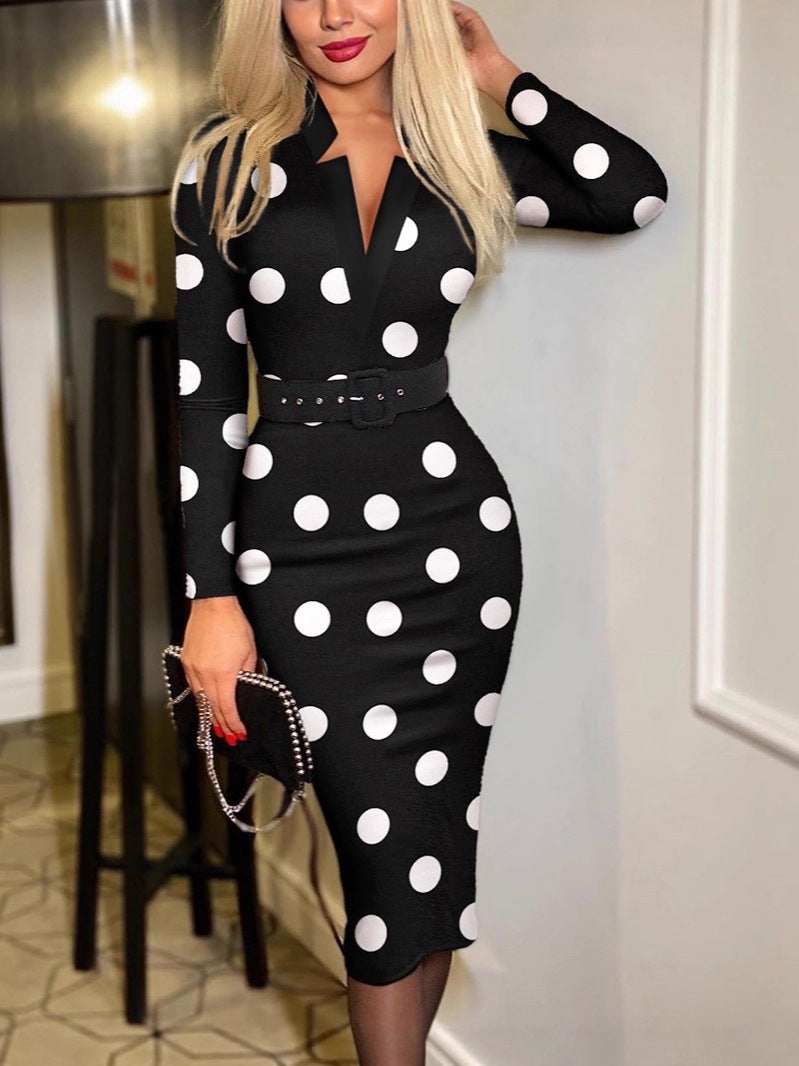 Women's Fashion Plaid Hip Long Sleeve Sexy Dress