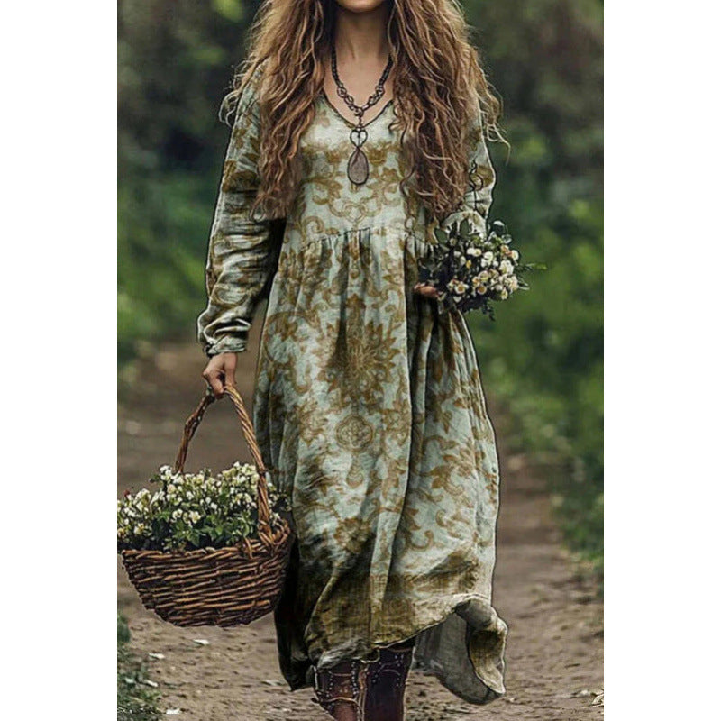 Durable Fashion Beautiful Autumn Vintage Printed Dress