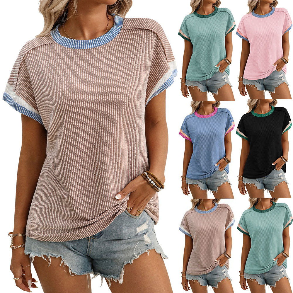 Neck Outside Seam Twist Strip Sleeve Women's T-shirt