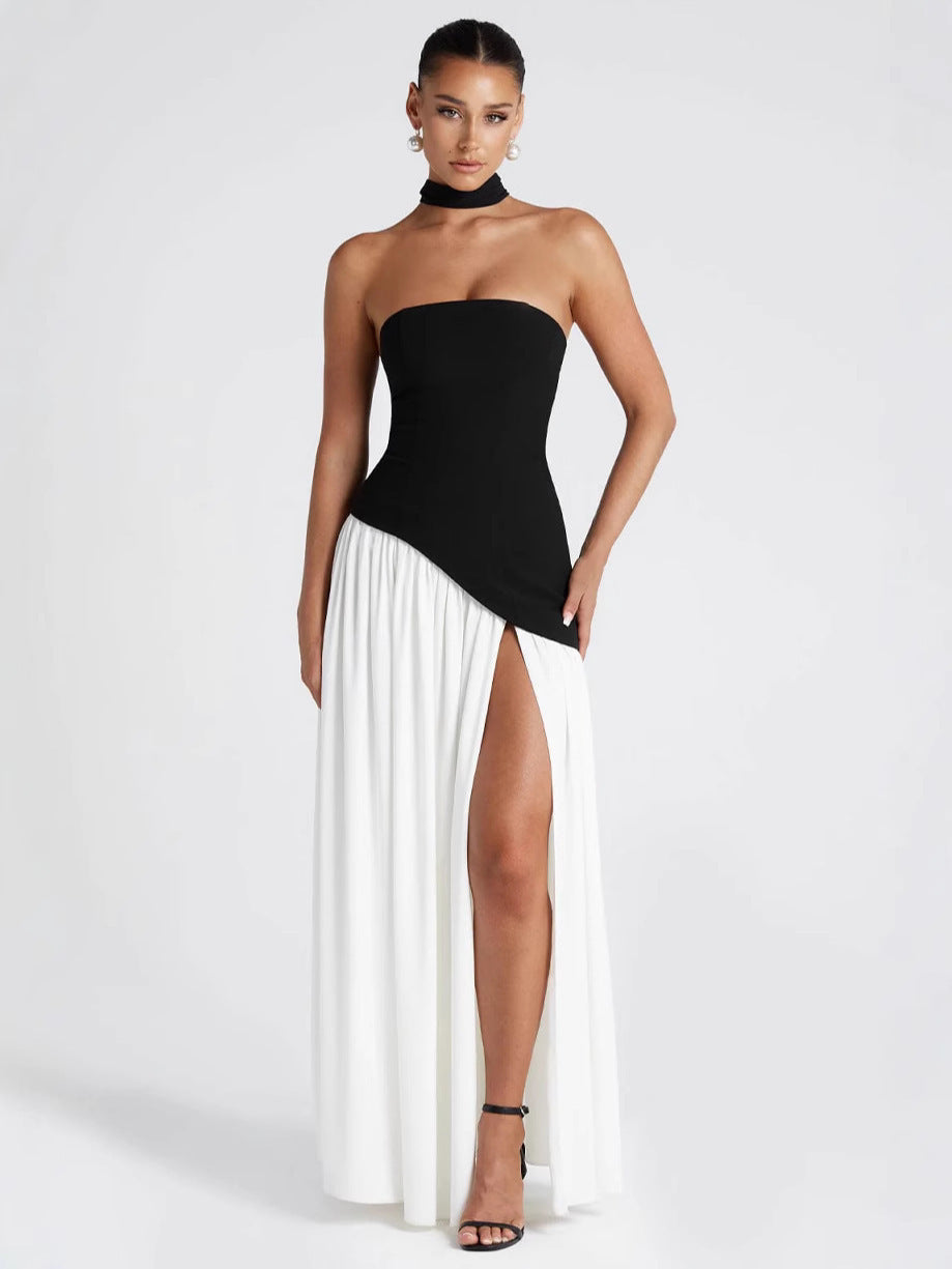 Women's Tube Pure Color Tied Fashion Sexy Backless High Slit Dress