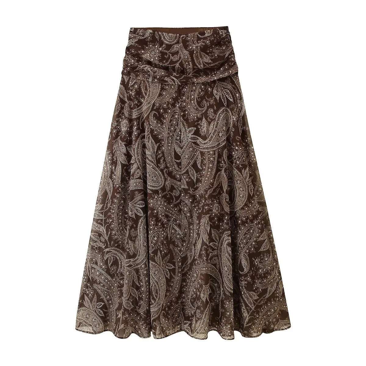 Women's Autumn Pleated Chiffon Printed Ruffled Large Skirt