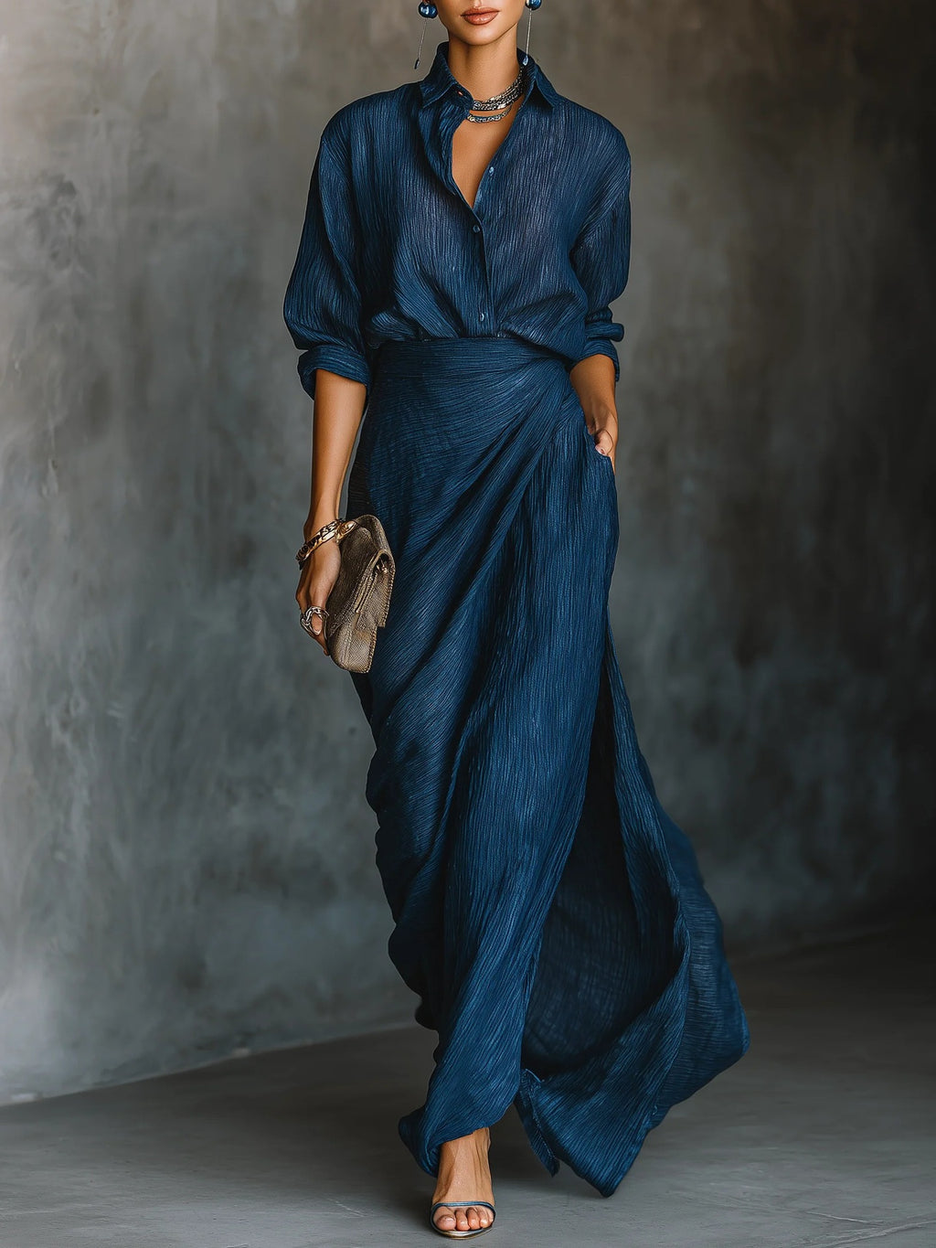 Women's Graceful Sexy Solid Color Irregular Pleated Dress