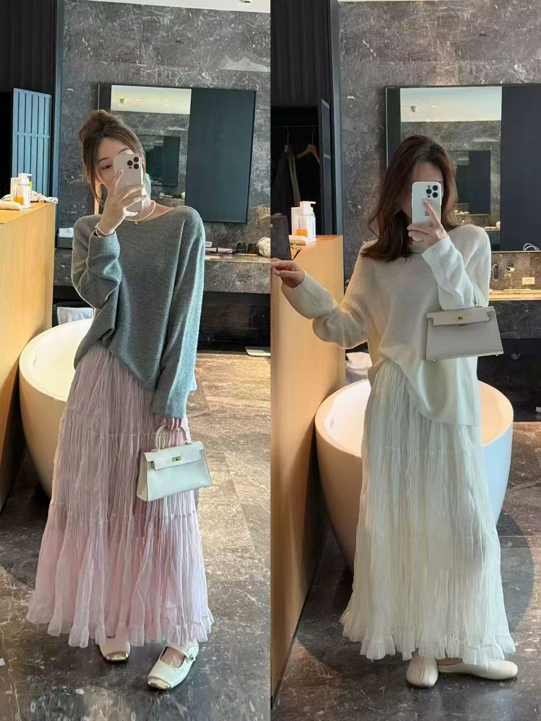 Women's Line Midi Dress With Pleated Stitching Skirts