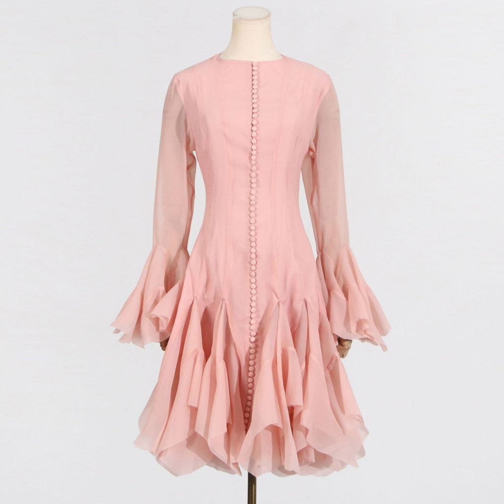 Women's Ruffled For Summer Fashion High Collar Long Sleeve Dress