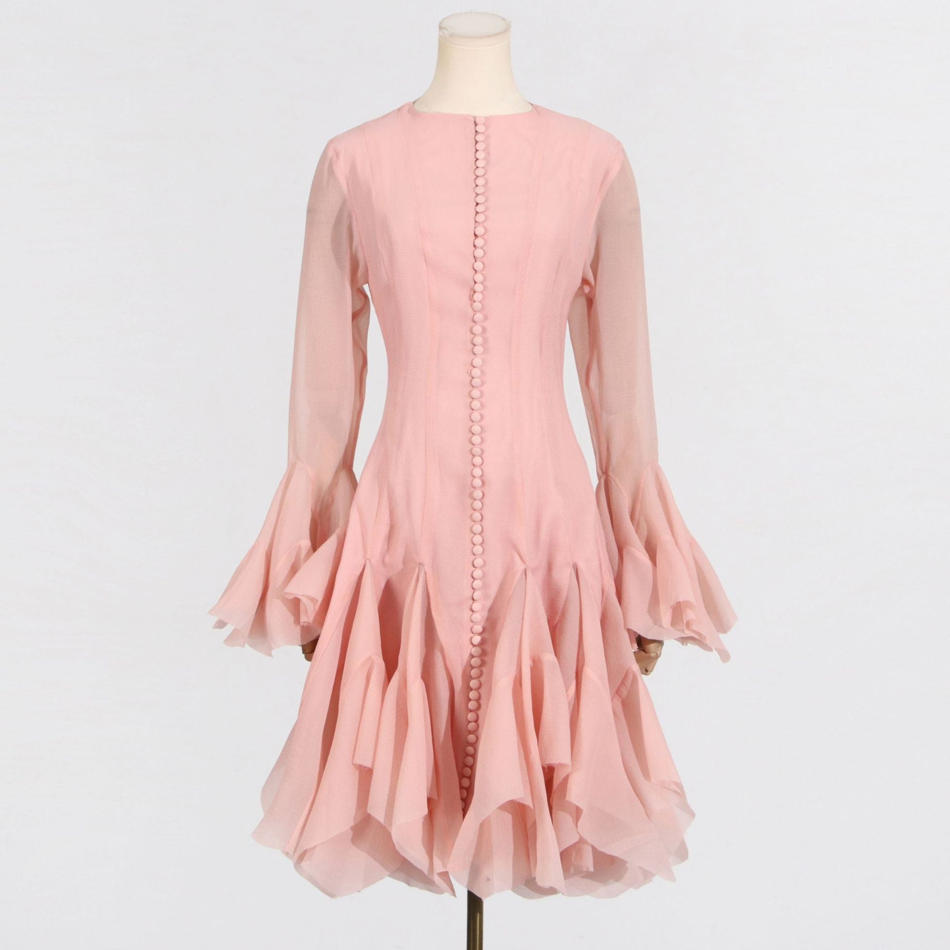 Women's Ruffled For Summer Fashion High Collar Long Sleeve Dress