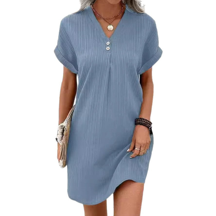 Women's Solid Color Pullover Comfort Casual Button Dress Blouse