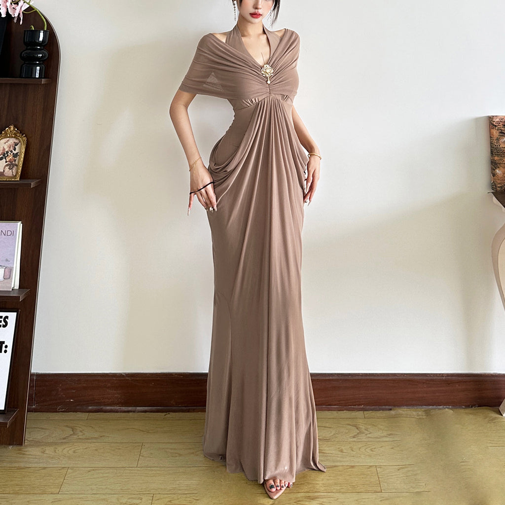Women's Summer Fashion Backless Gauzy Slim Fit Patchwork Dress