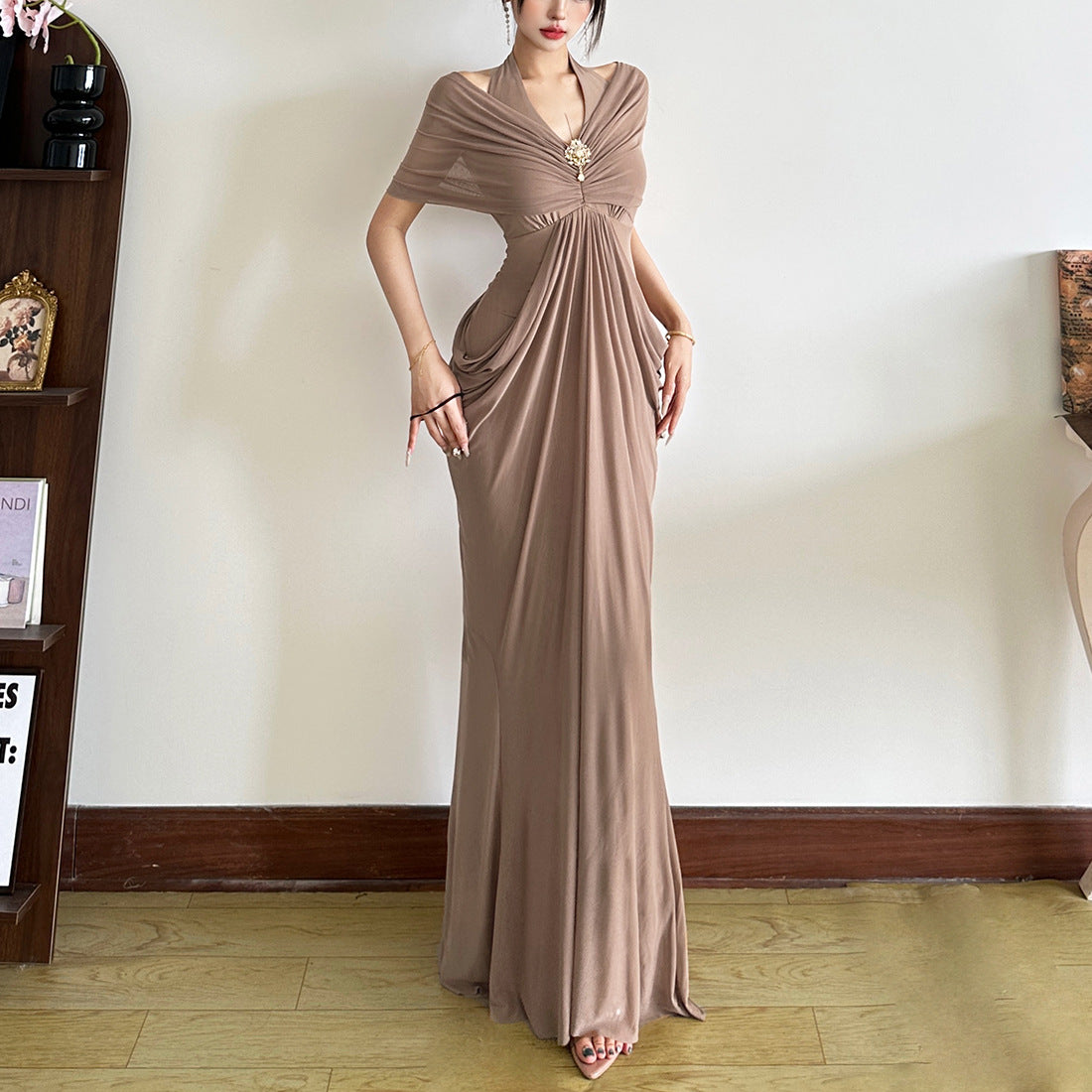 Women's Summer Fashion Backless Gauzy Slim Fit Patchwork Dress