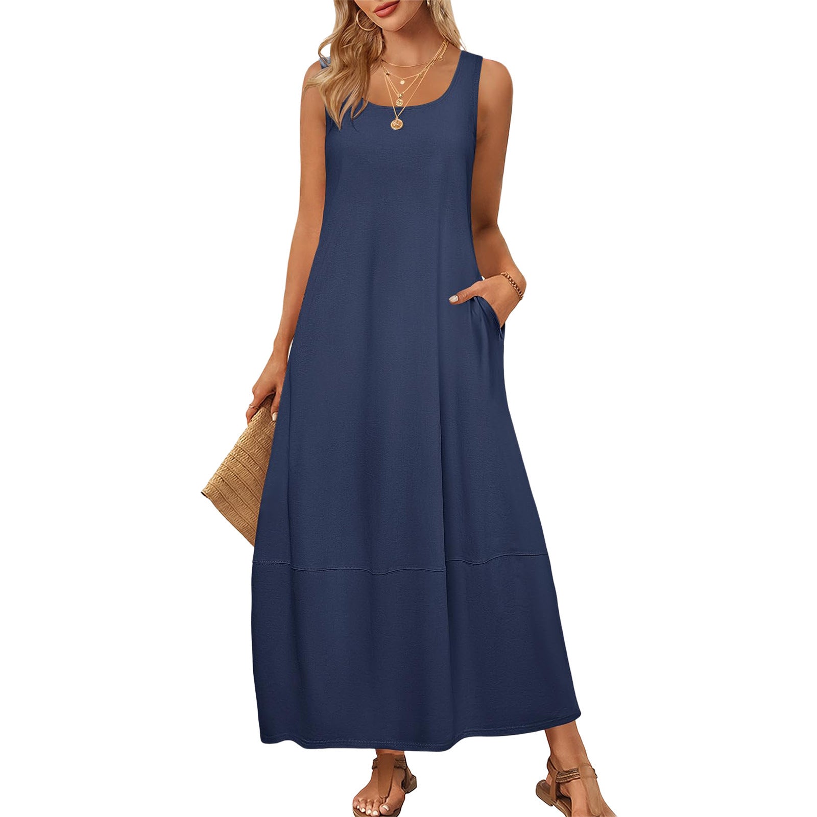 Women's Solid Color Pocket Sleeveless Casual Holiday Women's T-shirt