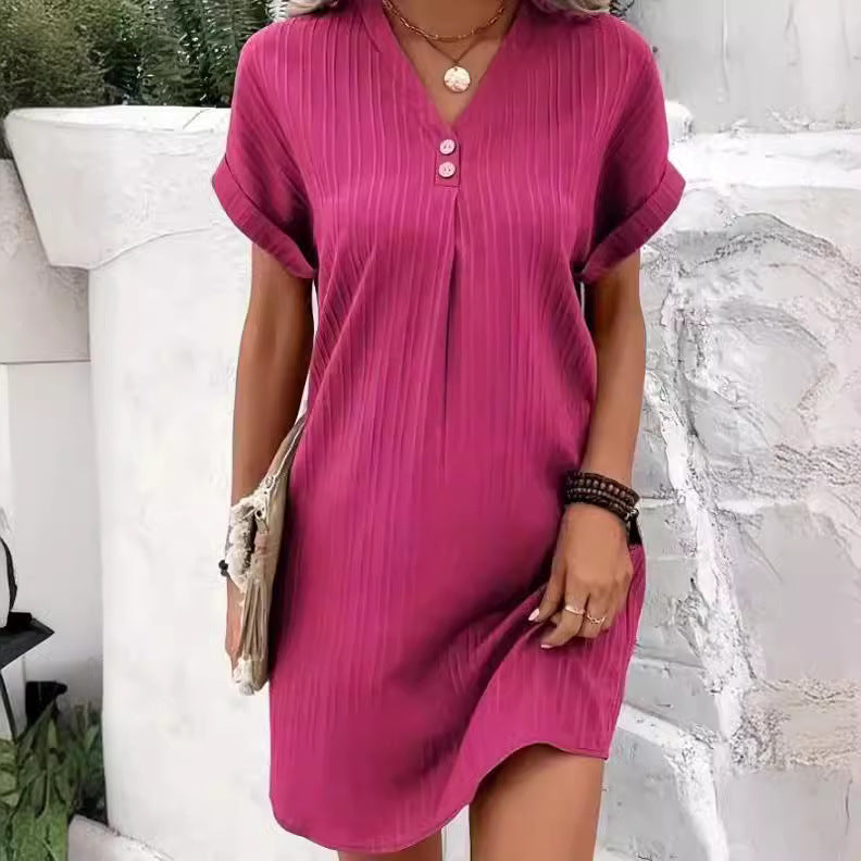 Women's Solid Color Pullover Comfort Casual Button Dress Blouse