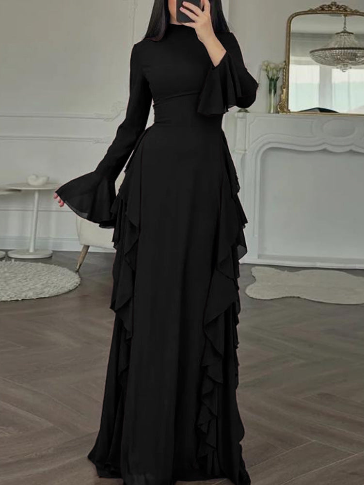 Women's Casual High Waist Pure Color Bell Dress