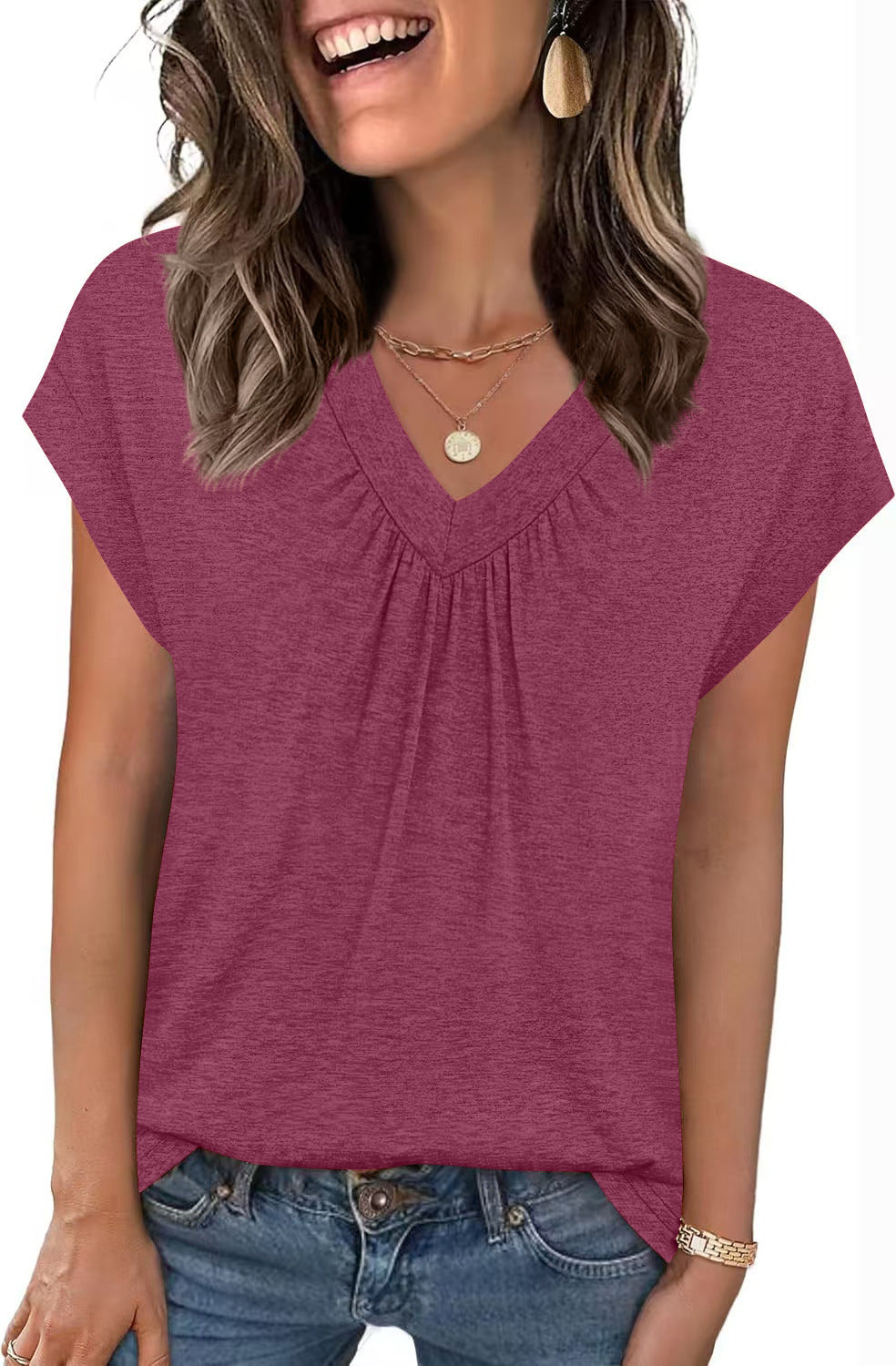 New Solid Color Loose Sleeve Ladies Women's T-shirt