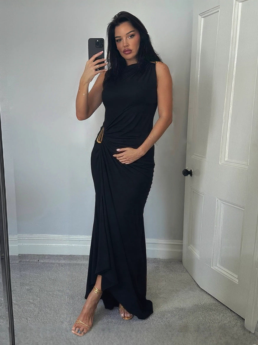 Women's Summer Fashion Sexy Slim Metal Decorative Sheath Dress
