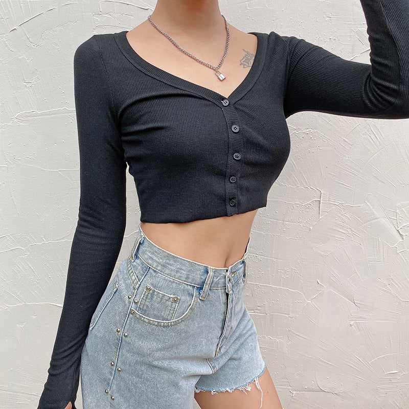 Women's Split Cuff Sexy Bare Midriff Slim Women's Sweater