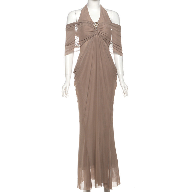 Women's Summer Fashion Backless Gauzy Slim Fit Patchwork Dress
