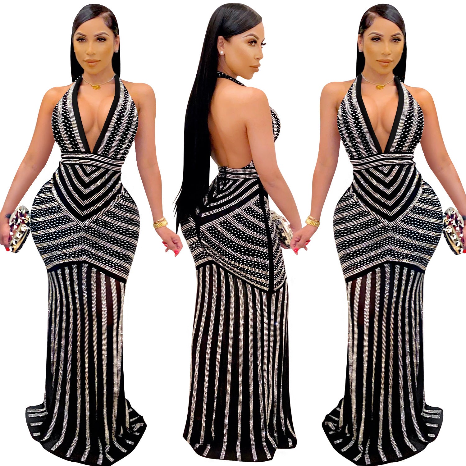 Fashion Deep Backless Nightclub Party Formal Dress