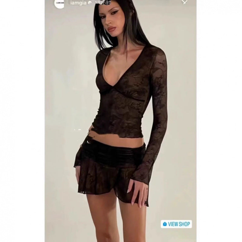 Hot Pure Lace Sexy Long Sleeve Design Tops
