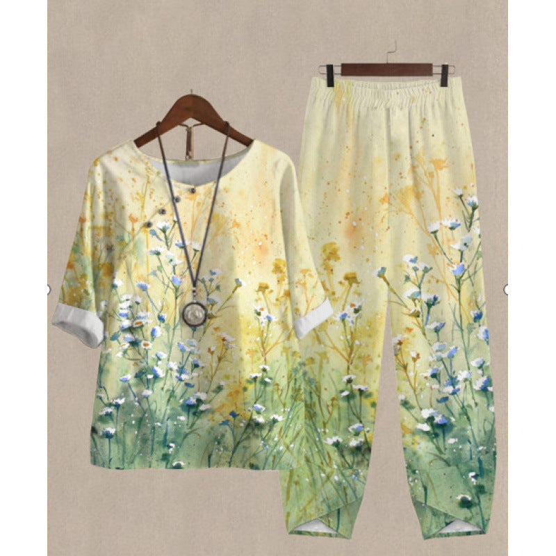 Women's Casual Round Neck Half Sleeve Shirt Suits