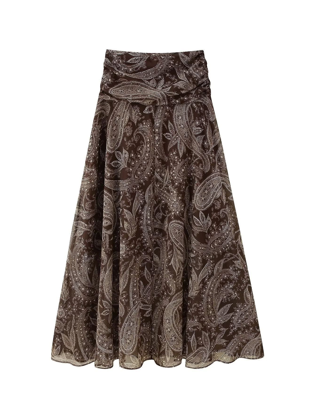 Women's Autumn Pleated Chiffon Printed Ruffled Large Skirt