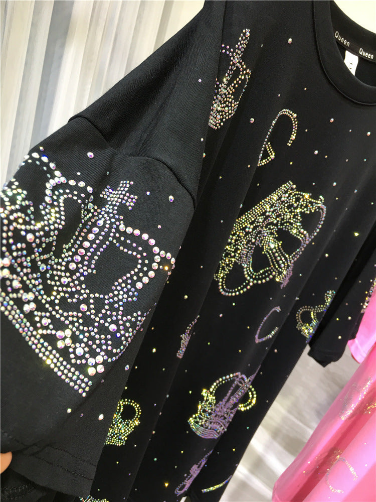 Rhinestone Crown Shiny Fashionable Stylish With Sleeves Female Shorts