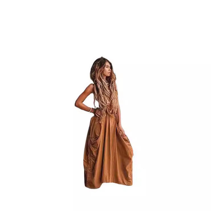 Women's Casual Drawstring Large Pocket Bohemian Loose Skirts