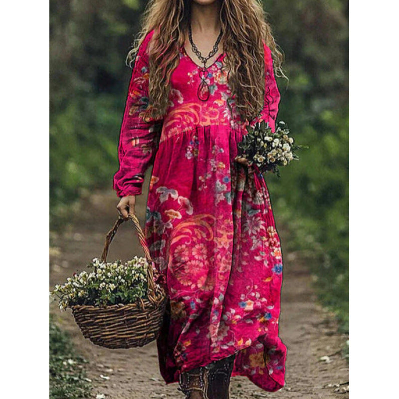 Durable Fashion Beautiful Autumn Vintage Printed Dress