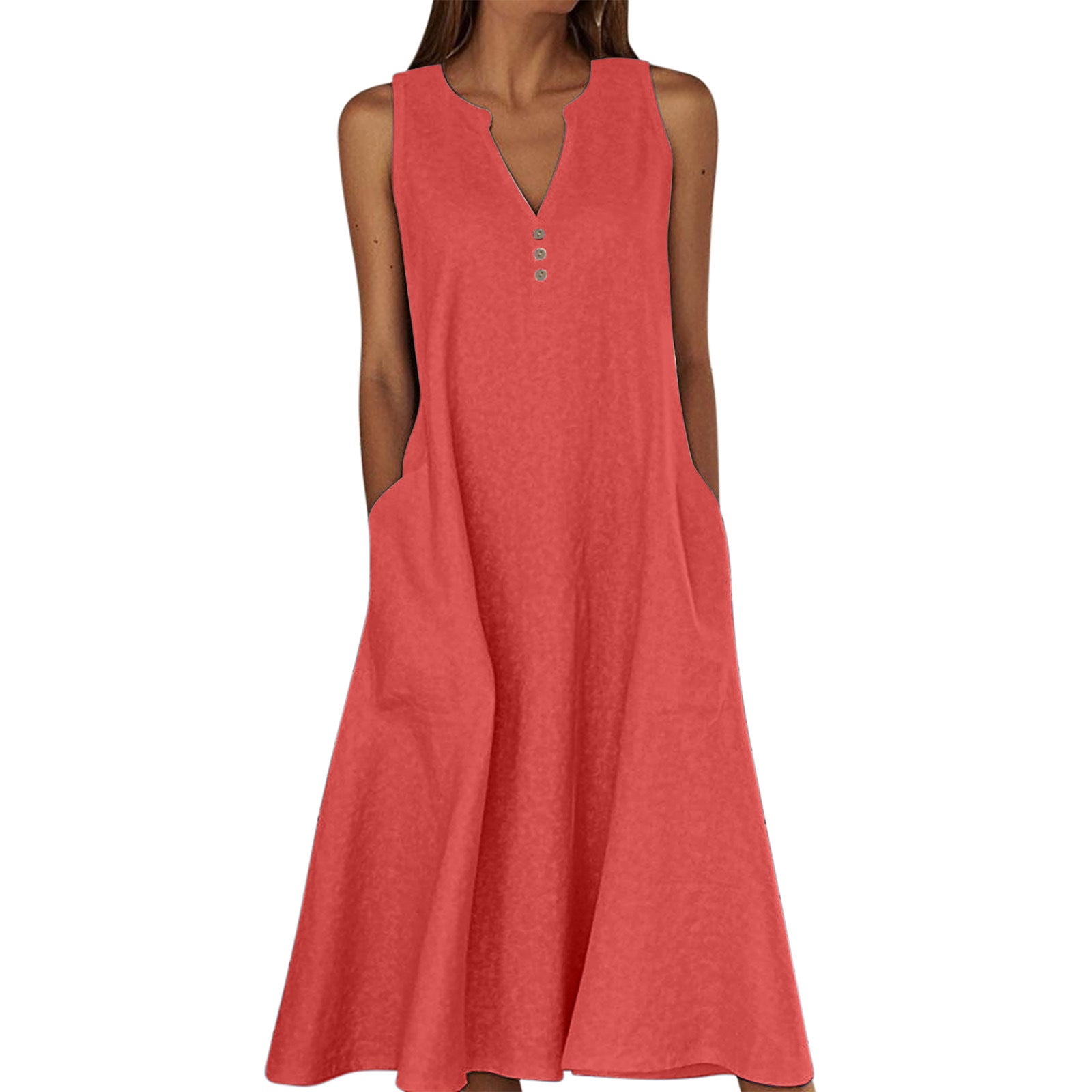 Women's Linen Ethnic Greek Sleeve Maxi Sleeveless Dress
