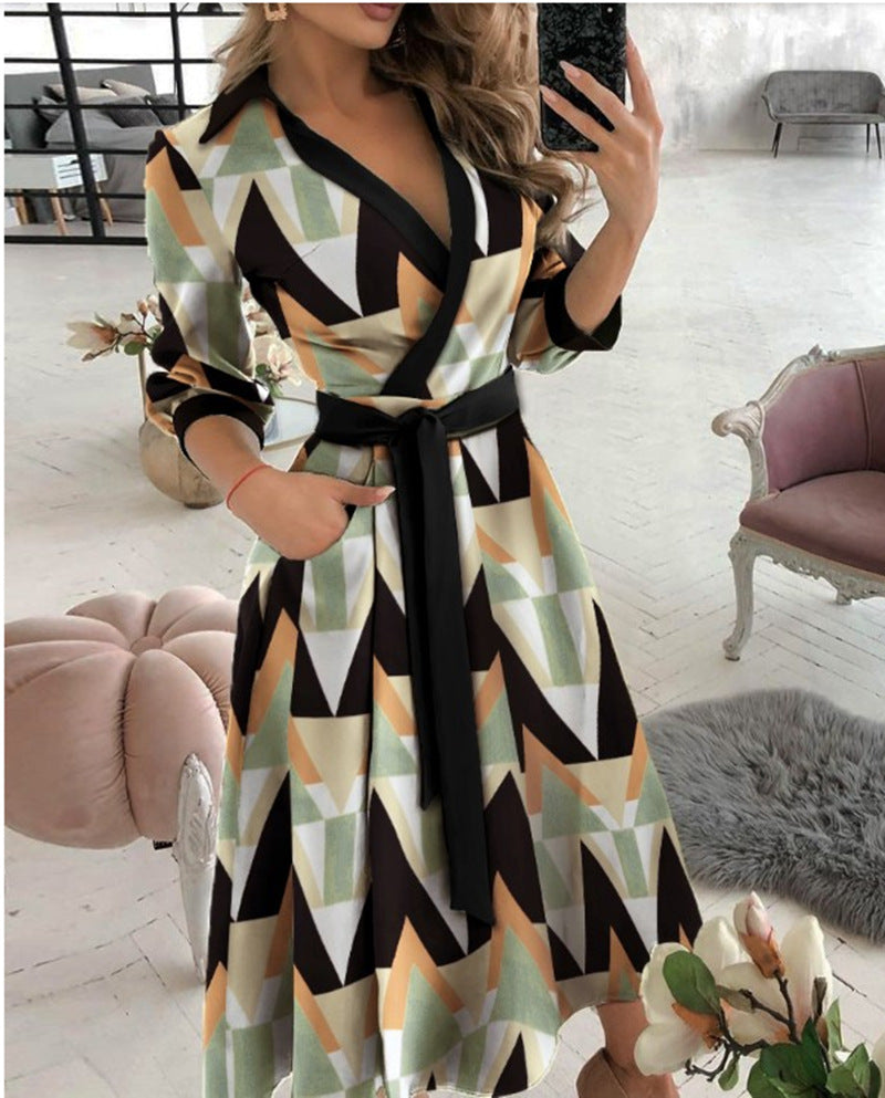 Women's Fashion Long Sleeve Printed Sheath Elegant Dress
