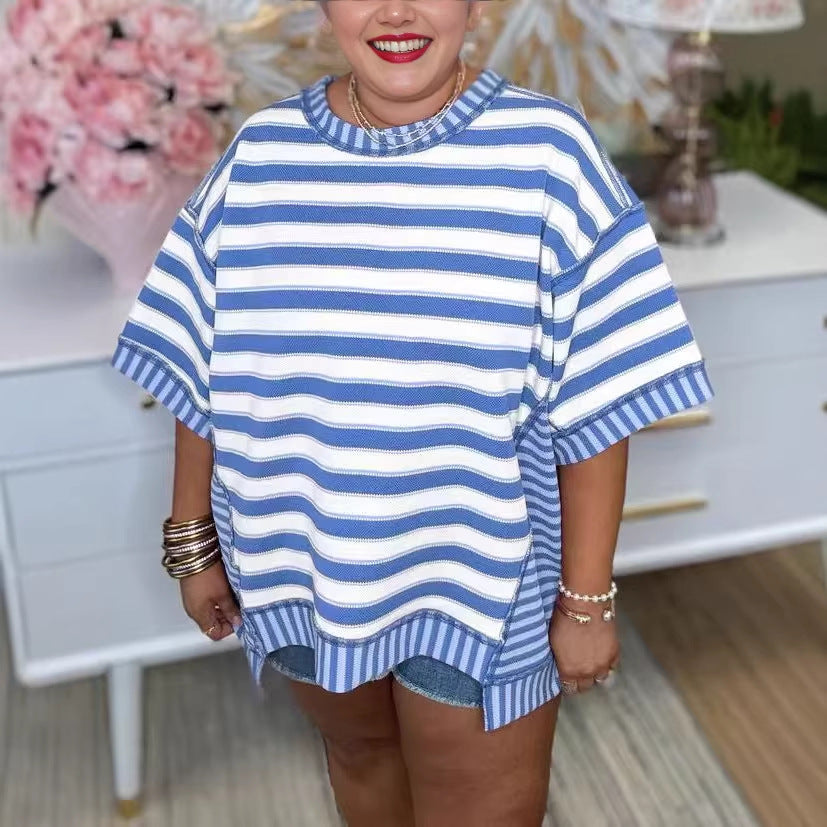Women's Comfort Casual Loose Striped Printed Sleeve Women's T-shirt