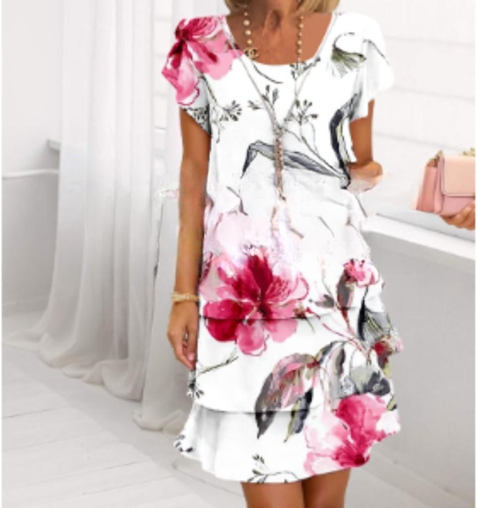 Sleeve Round Neck Printed Series Spring Dress
