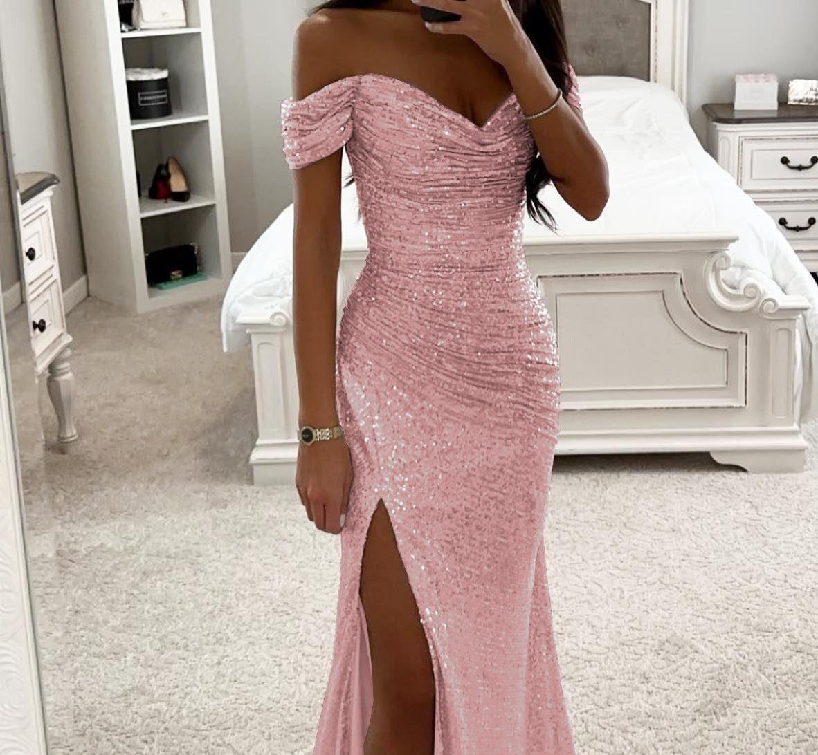 Women's Party Sequins Split Casual Fashion Dress