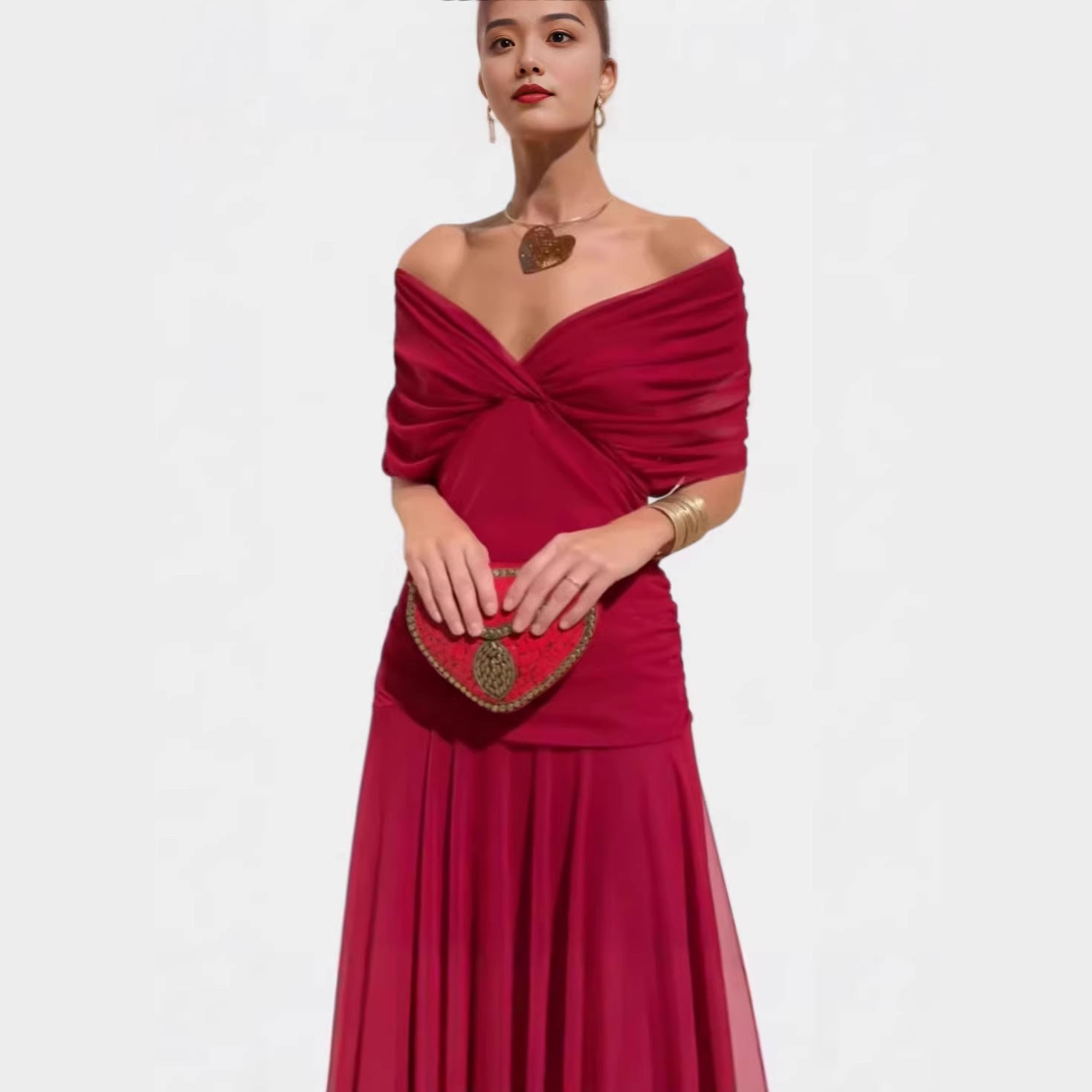 Fashion Printed Mesh Elegant Graceful Midi Dress