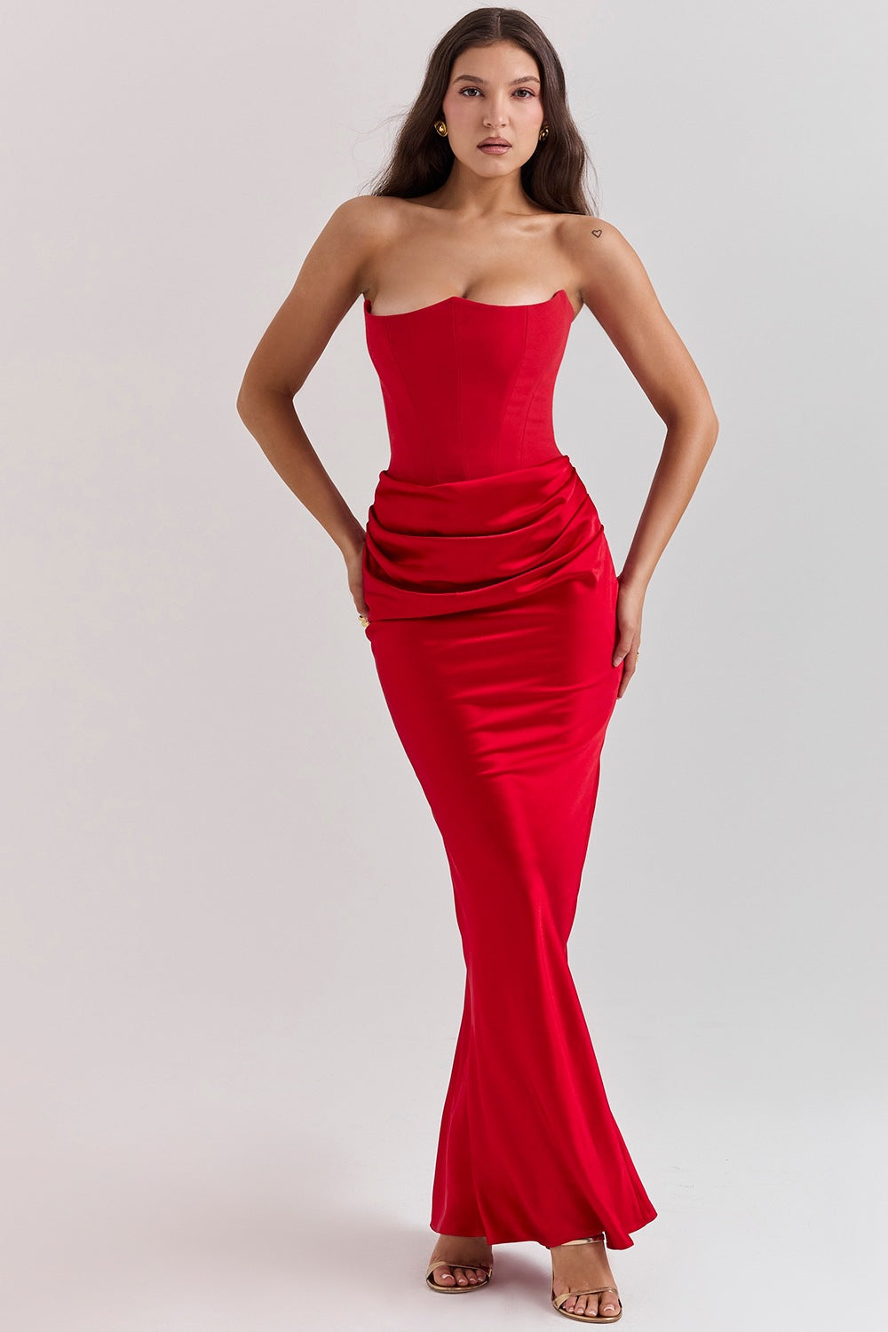 Waist Tube Fishbone Pleated Long Sheath One-piece Dress