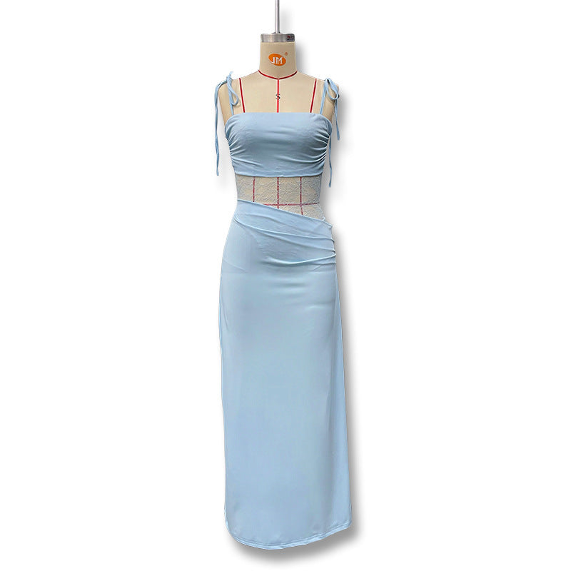 Women's Spring Sexy Lace Stitching Cutout Sling Dress