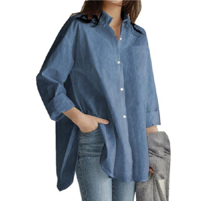 Solid Color Long Sleeve Lapel Irregular Plus Size