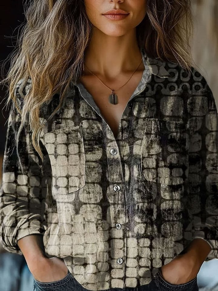 Women's Shirt Printed Linen Fabric Can Be Made Blouse