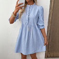 Women's Wooden Ear Summer Vertical Striped Shirt Dress