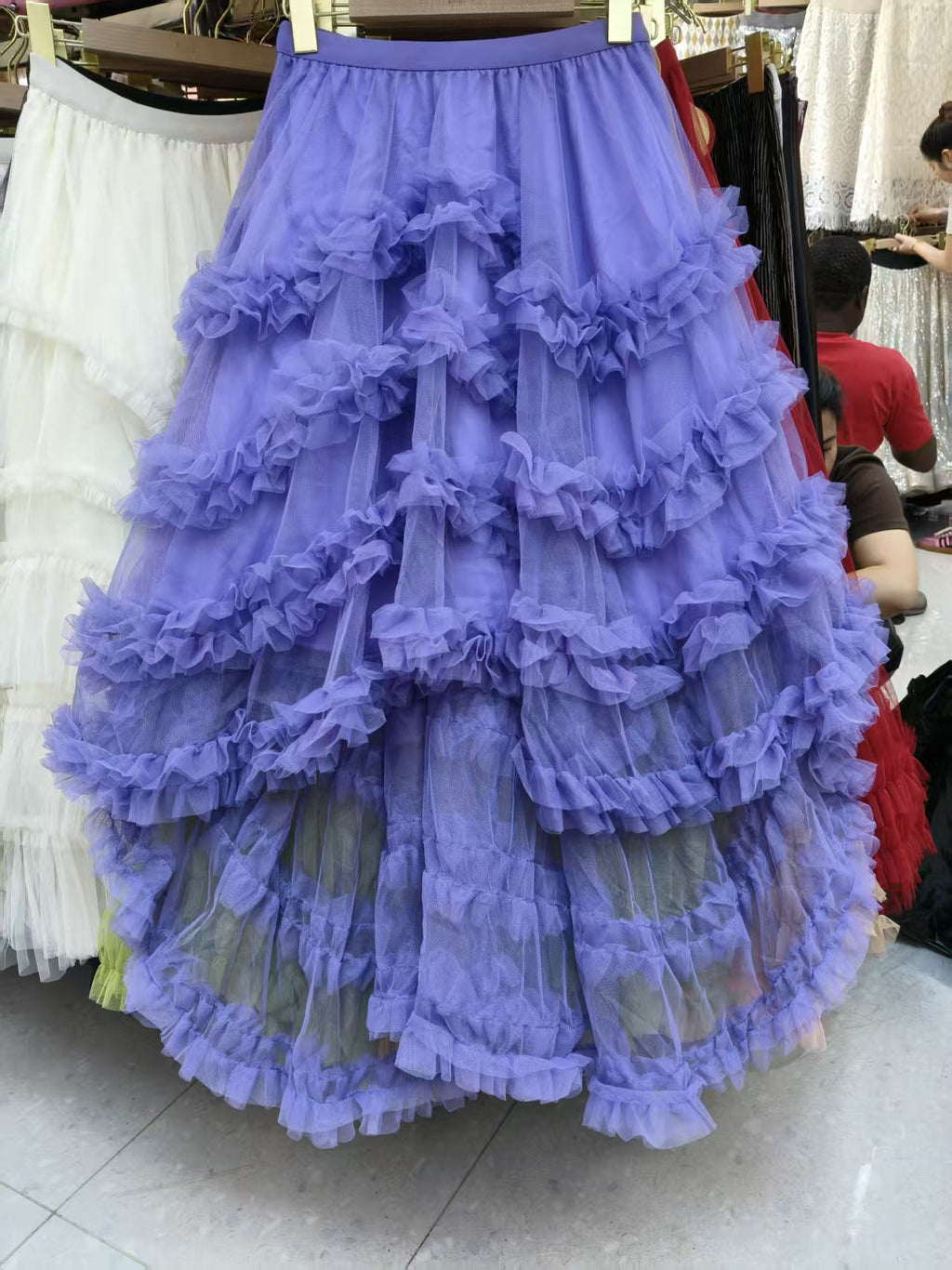 French Romantic Ruffled Mesh Bubble Front Back Long Irregular Cake Skirt