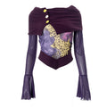 Women's Oblique Shoulder Long Sleeve Printed Stitching Mesh Tops