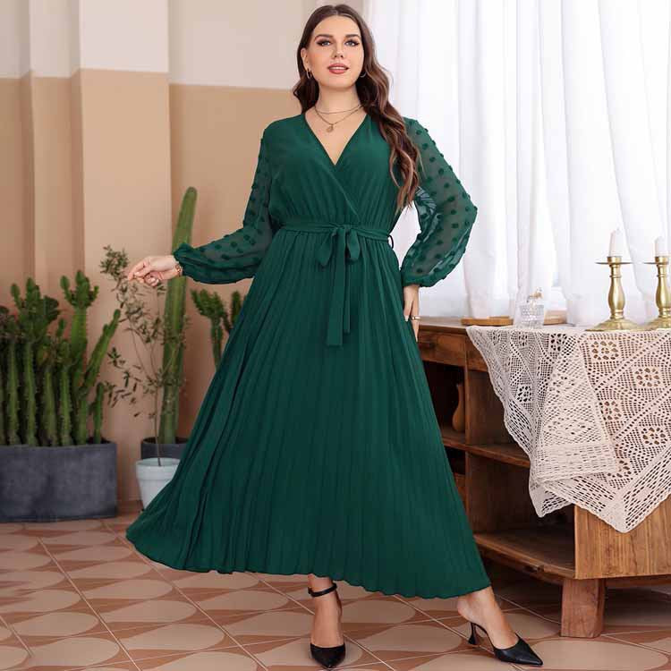 Women's Pure Color Elastic Waist Stitching Dress