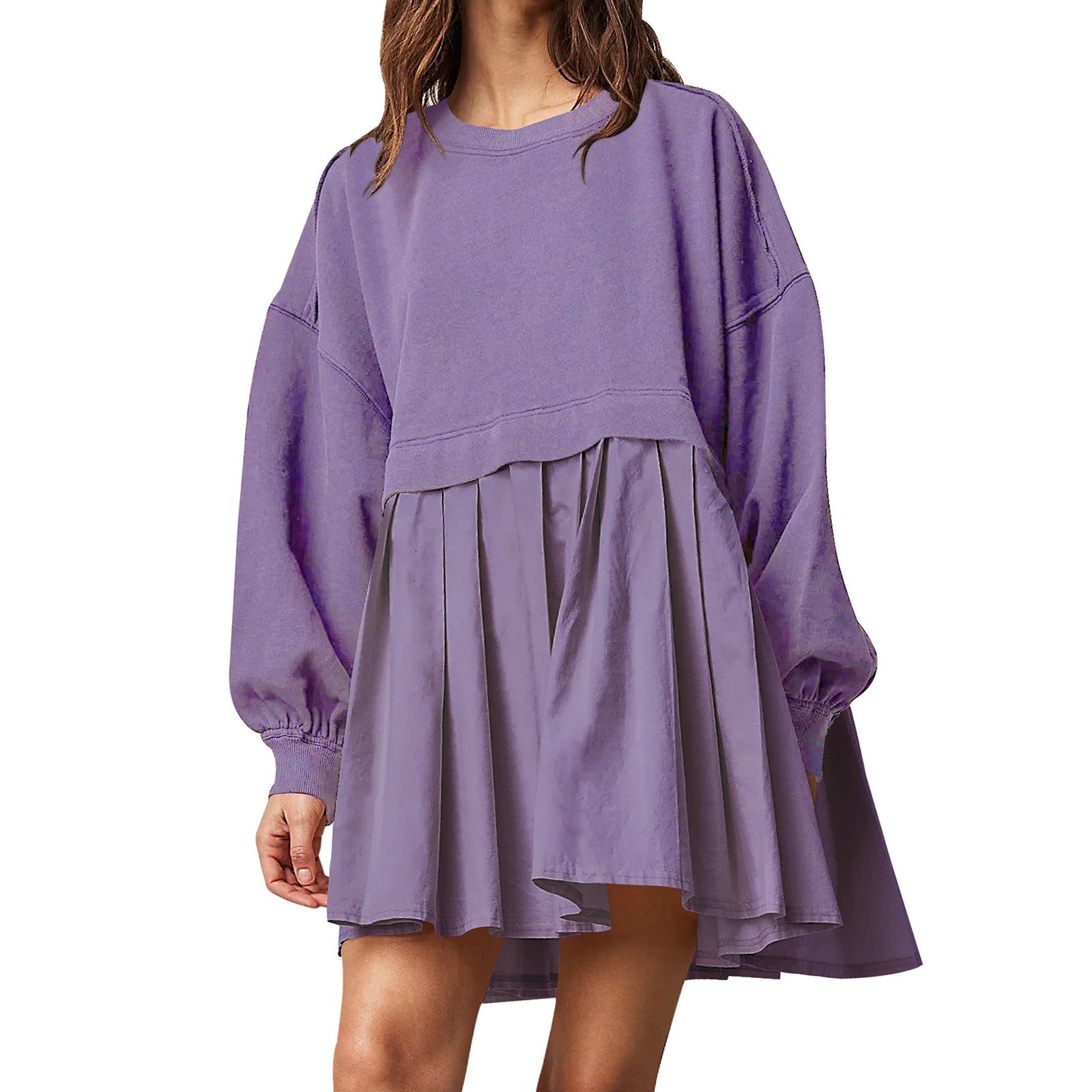 Women's Solid Color Long Sleeve Stitching Loose-fitting Dress