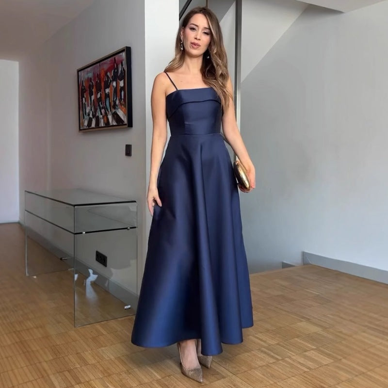 Women's Summer Solid Color Sexy Sleeveless Backless Tube Waist Dress