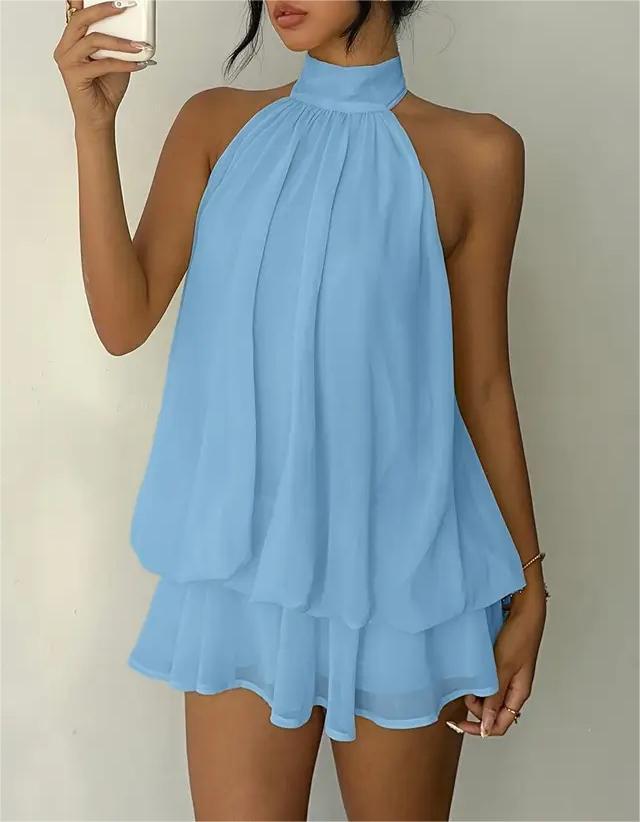 Women's Holiday Sexy Backless Halter Puff Dress