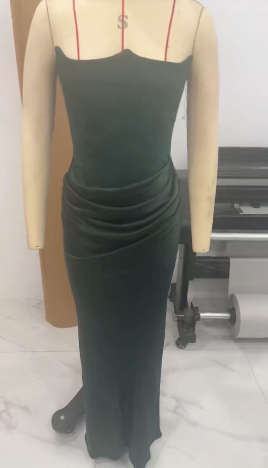Waist Tube Fishbone Pleated Long Sheath Dress