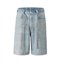 Women's Loose Denim 5-point Full Hot Rhinestone Additional Pants