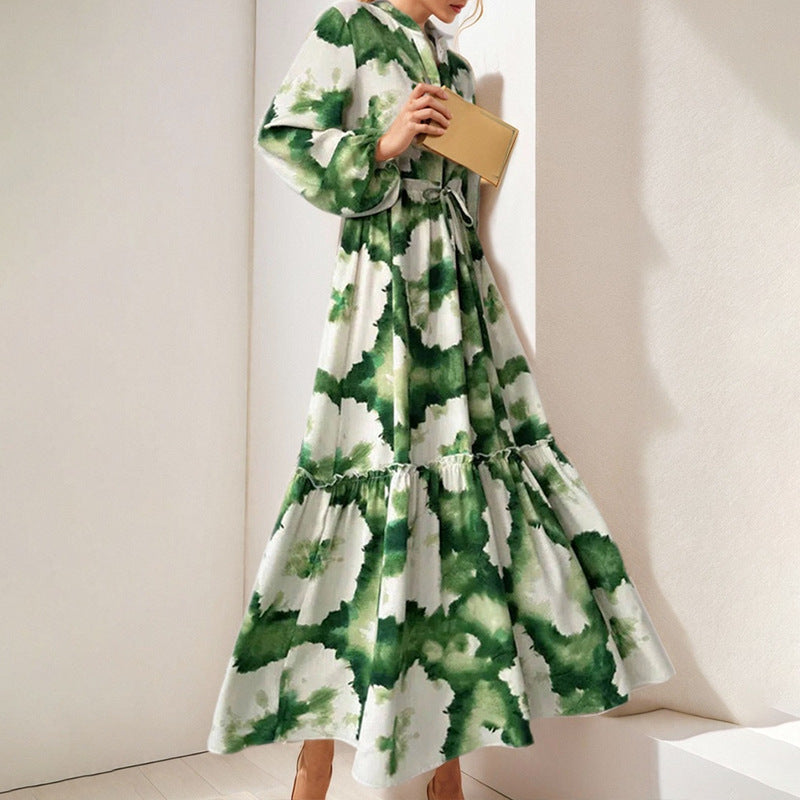 Women's Trend Printed Lantern Sleeve Long Sleeves Large Dress