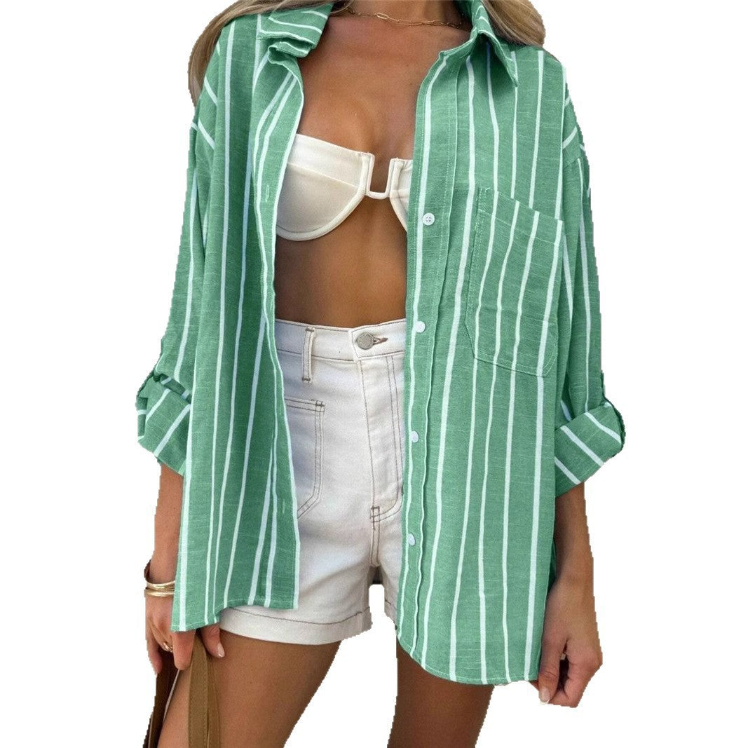 Pretty Charming Loose Collar Striped Shirt Blouse